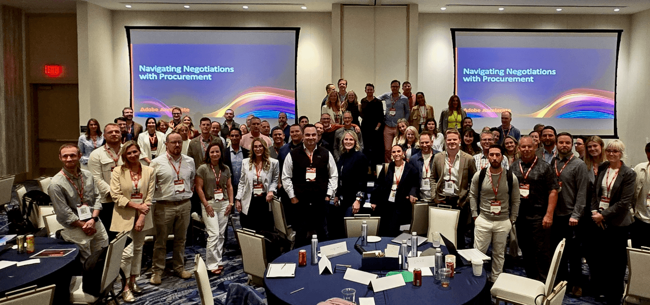 Financial Fluency workshop session — group photo with participants at Adobe Accelerate